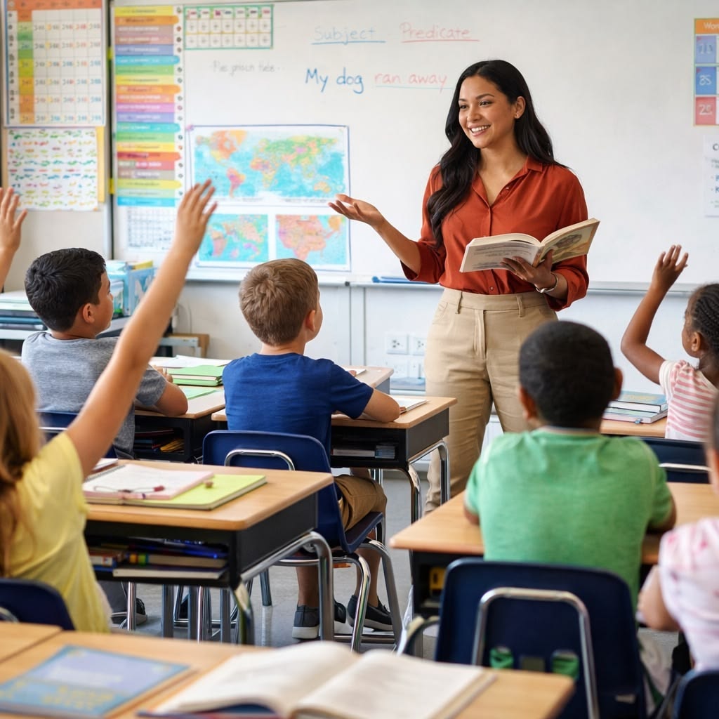 Children practicing English